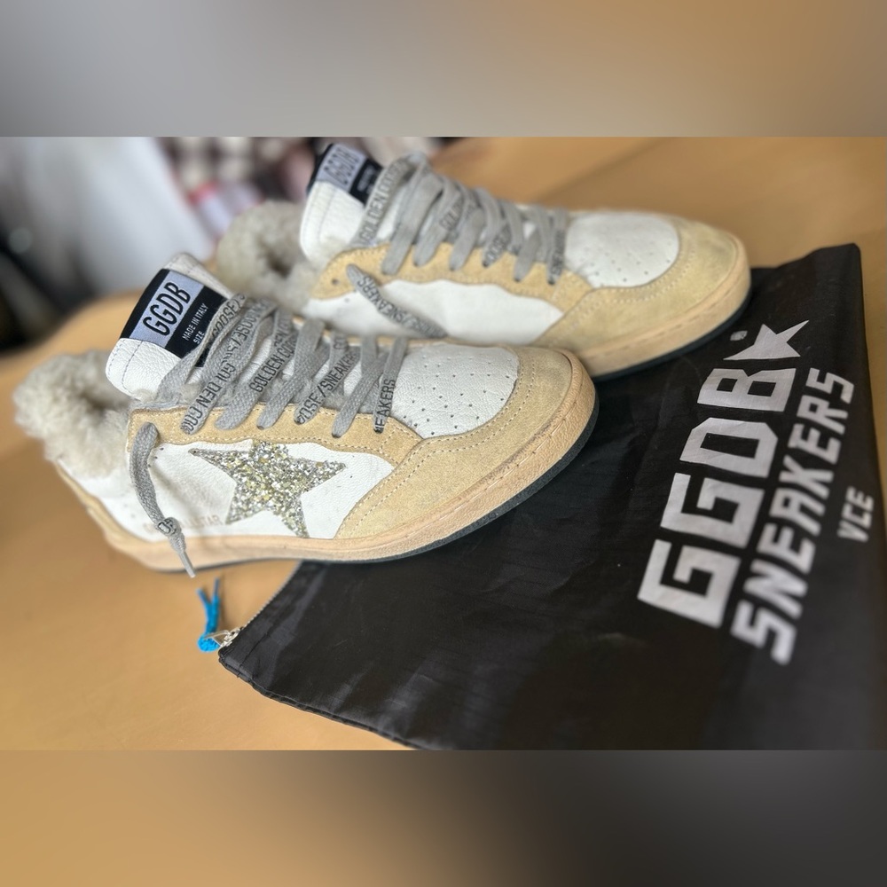 ✨Authentic Golden Goose Sneakers⭐️ Sherpa lined, cream colors and animal print 🦒